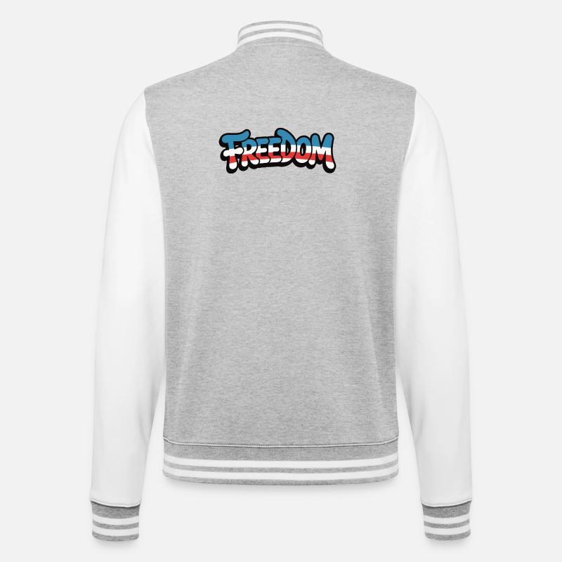 Freedom Typografie Statement Design - College-Sweatjacke - Grau meliert/Weiß
