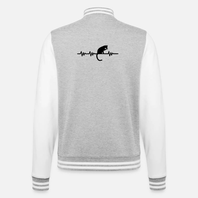 Herzschlag - Katze - College-Sweatjacke - Grau meliert/Weiß