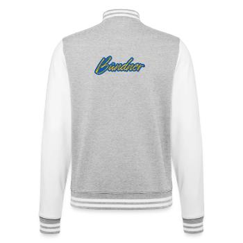 Bündner Schriftzug gelb-blau stilisiert - College-Sweatjacke - Grau meliert/Weiß - Hinten - Marisol (170cm)