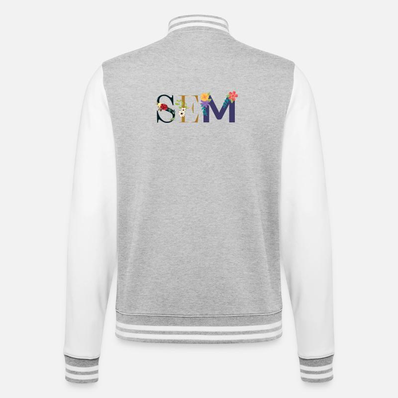 SEM Name mit Blumen geschmückt - College-Sweatjacke - Grau meliert/Weiß