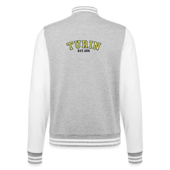 Turin fondée en 1976 - Veste Teddy - gris chiné / blanc - Dos - Marisol (170cm)