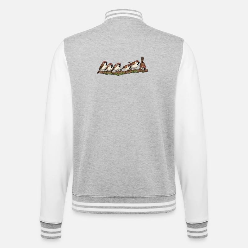 Sparrows on a branch nature illustration - College Sweat Jacket - heather grey/white