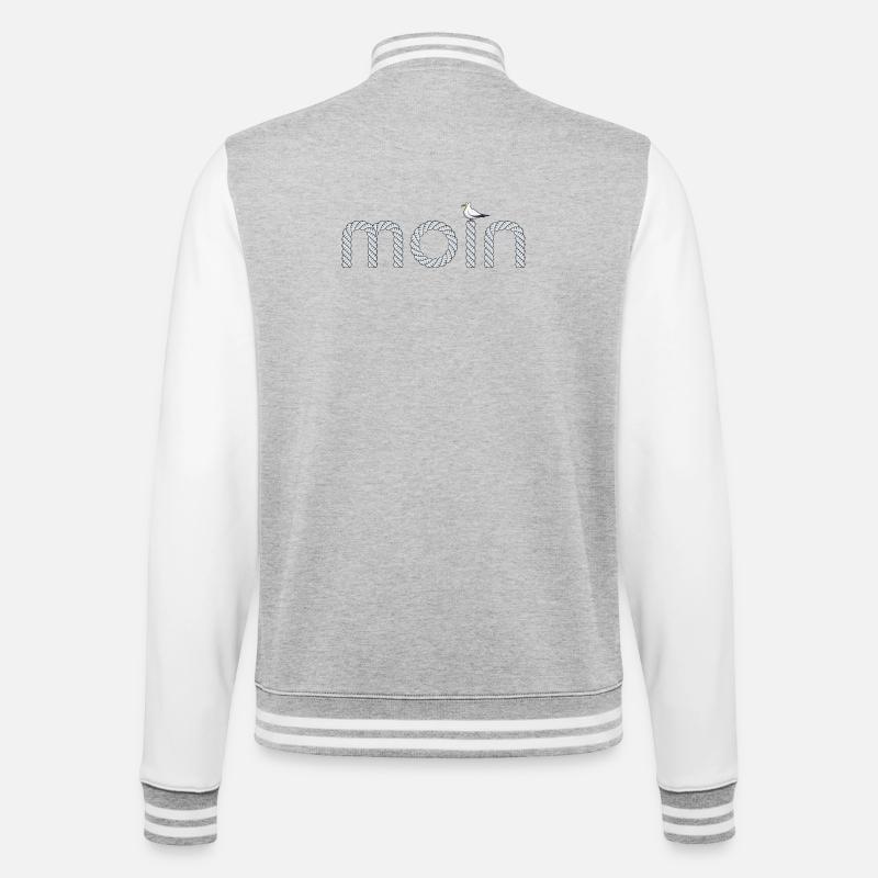 Moin Schriftzug mit kleiner Möwe - College-Sweatjacke - Grau meliert/Weiß