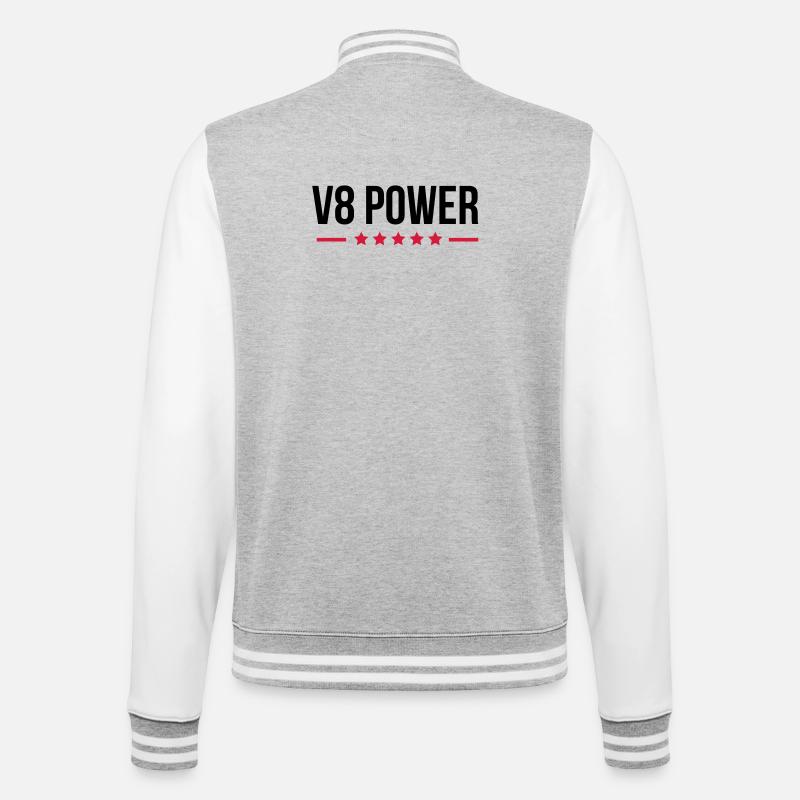 V8 Power - College-Sweatjacke - Grau meliert/Weiß