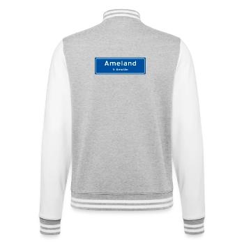 Ameland Ortsschild - College-Sweatjacke - Grau meliert/Weiß - Hinten - Marisol (170cm)