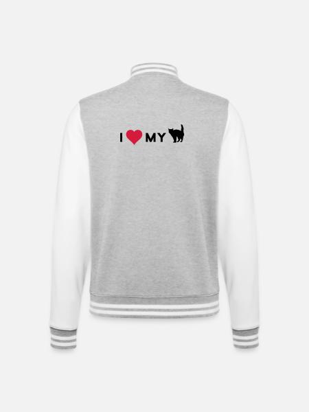 i love my cat - College Sweat Jacket - heather grey/white