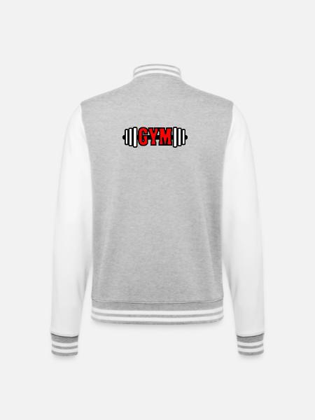 Red text 'GYM' gym gym emblem - College Sweat Jacket - heather grey/white