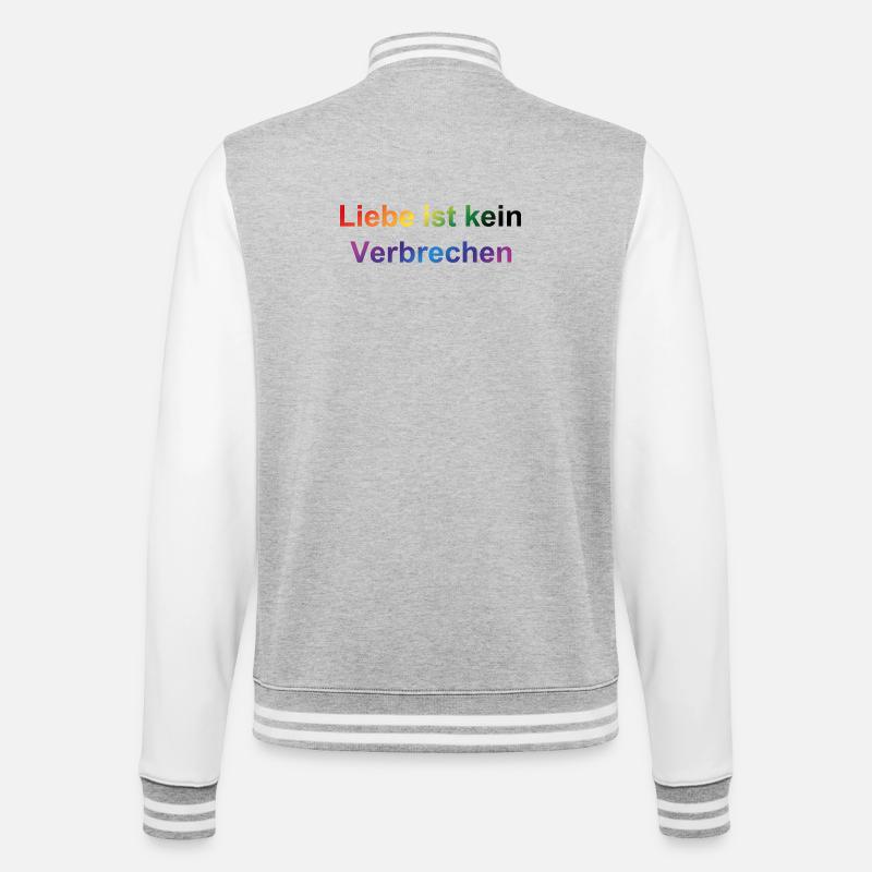 Liebe ist kein Verbrechen – Regenbogen Statement - College-Sweatjacke - Grau meliert/Weiß