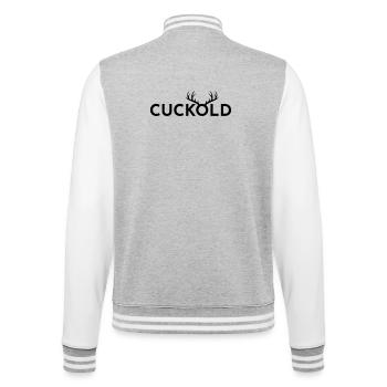 Cuck-Hörner - College-Sweatjacke - Grau meliert/Weiß - Hinten - Marisol (170cm)