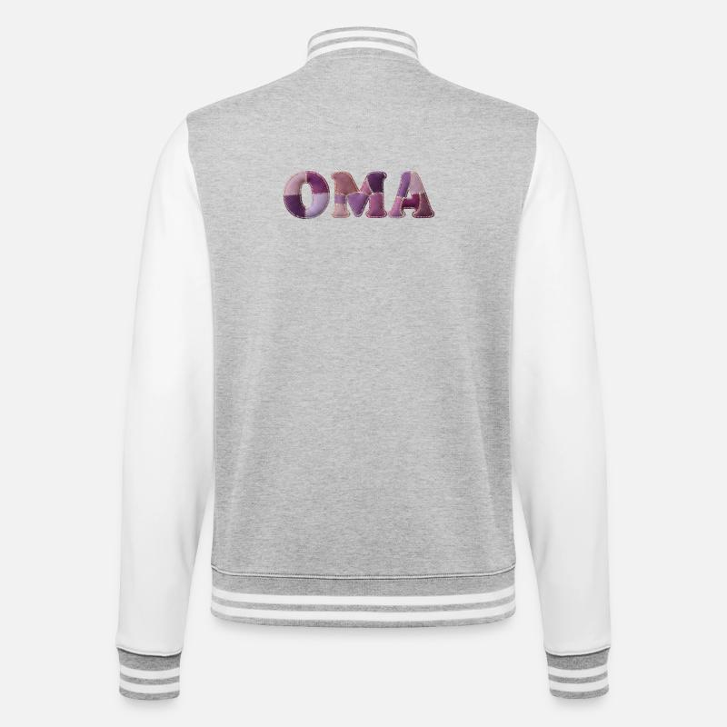 OMA Patchwork Stoff Design Geschenkidee - College-Sweatjacke - Grau meliert/Weiß