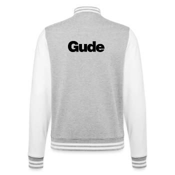 Gude – Urban greeting in plain language - College Sweat Jacket - heather grey/white - Back - Marisol (170cm)
