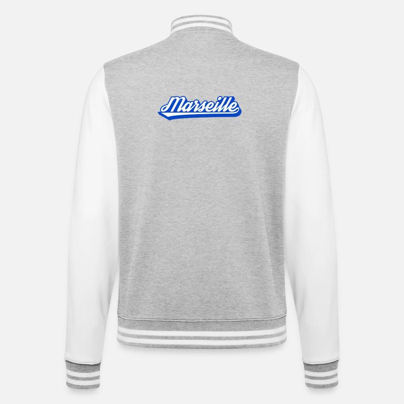 Marseille Retro Blau Script - College-Sweatjacke - Grau meliert/Weiß