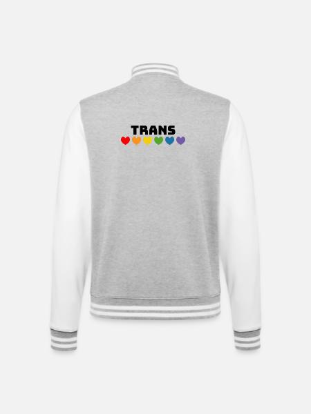 Rainbow heart trans black - College Sweat Jacket - heather grey/white