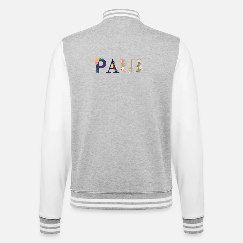 PAUL Name mit Blumen geschmückt - College-Sweatjacke - Grau meliert/Weiß