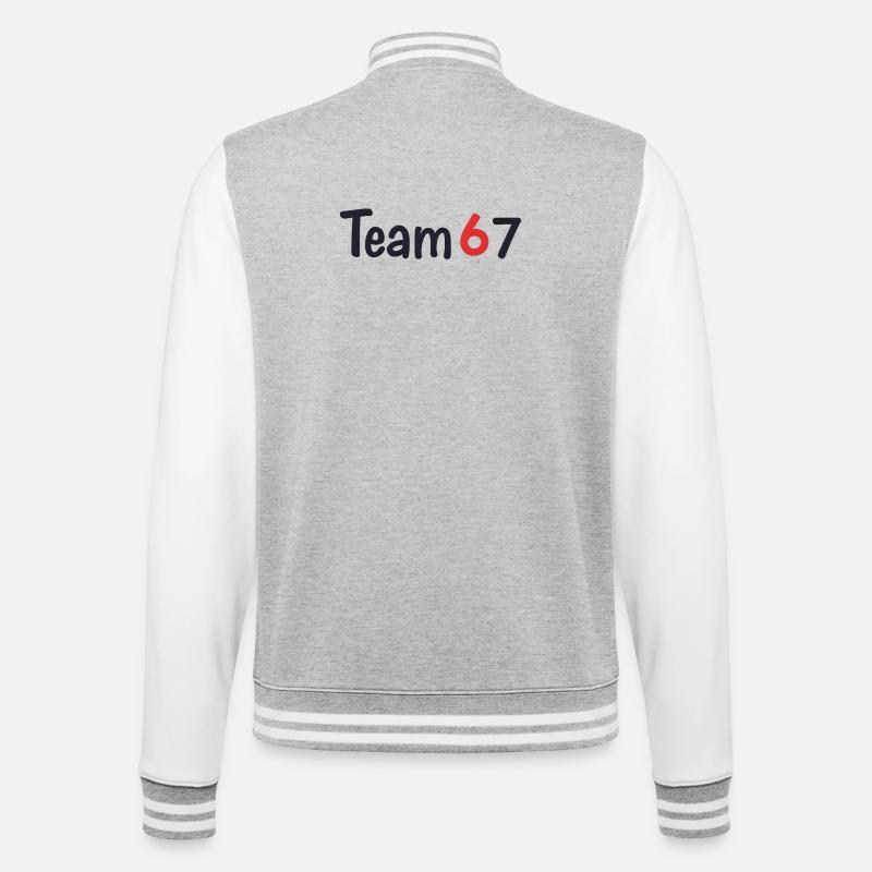Team 6 7 – Kollektives Textdesign - College-Sweatjacke - Grau meliert/Weiß