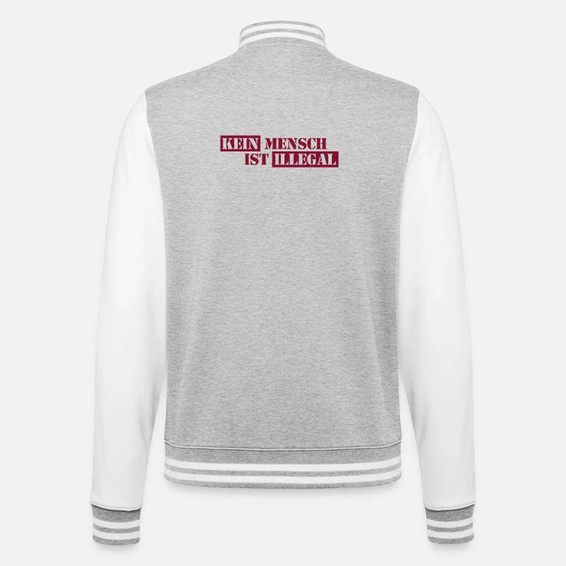 No One Is Illegal - Migration - Illegality - College Sweat Jacket - heather grey/white
