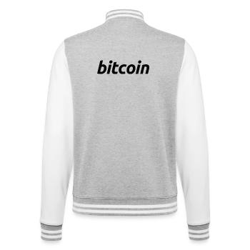Art de mots Bitcoin : Conception de fautes de frappe FinTech - Veste Teddy - gris chiné / blanc - Dos - Marisol (170cm)