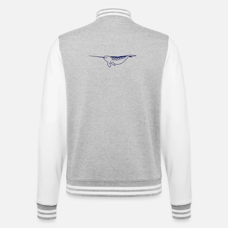 Narwal Meeres-Einhorn Design - College-Sweatjacke - Grau meliert/Weiß