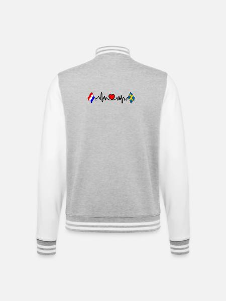 Cardioherz mit Flagge der Niederlande, Flagge Schweden - College-Sweatjacke - Grau meliert/Weiß