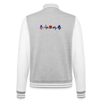 Cardio cardiaque avec drapeau des États-Unis et drapeau du New Hampshire - Veste Teddy - gris chiné / blanc - Dos - Marisol (170cm)