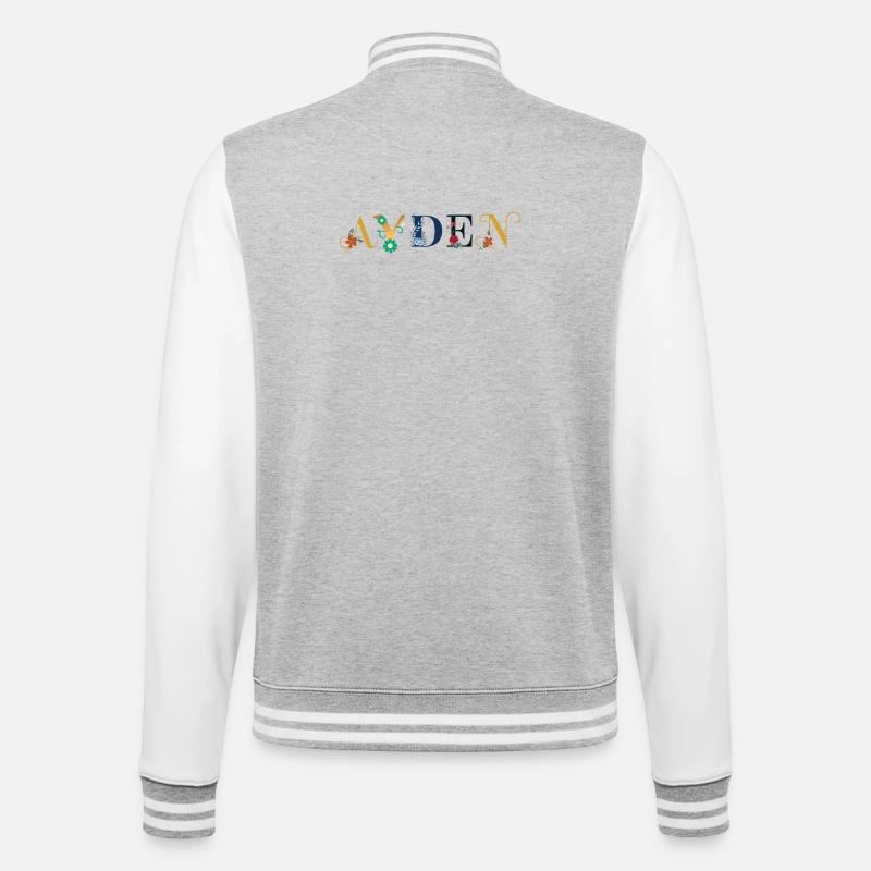 AYDEN Name mit Blumen geschmückt - College-Sweatjacke - Grau meliert/Weiß
