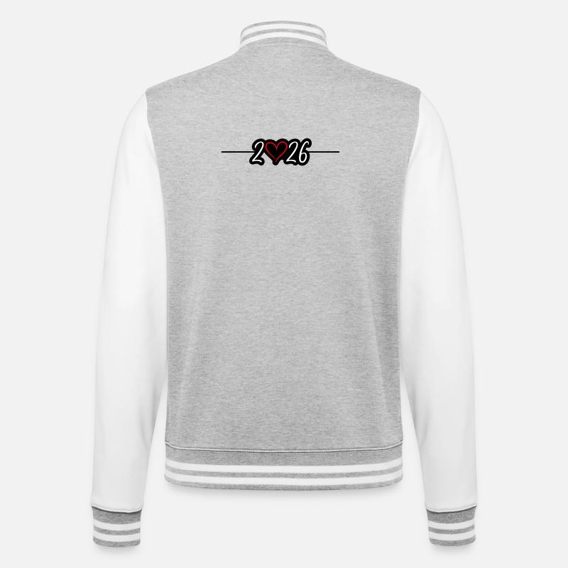 2026 Herz - College-Sweatjacke - Grau meliert/Weiß