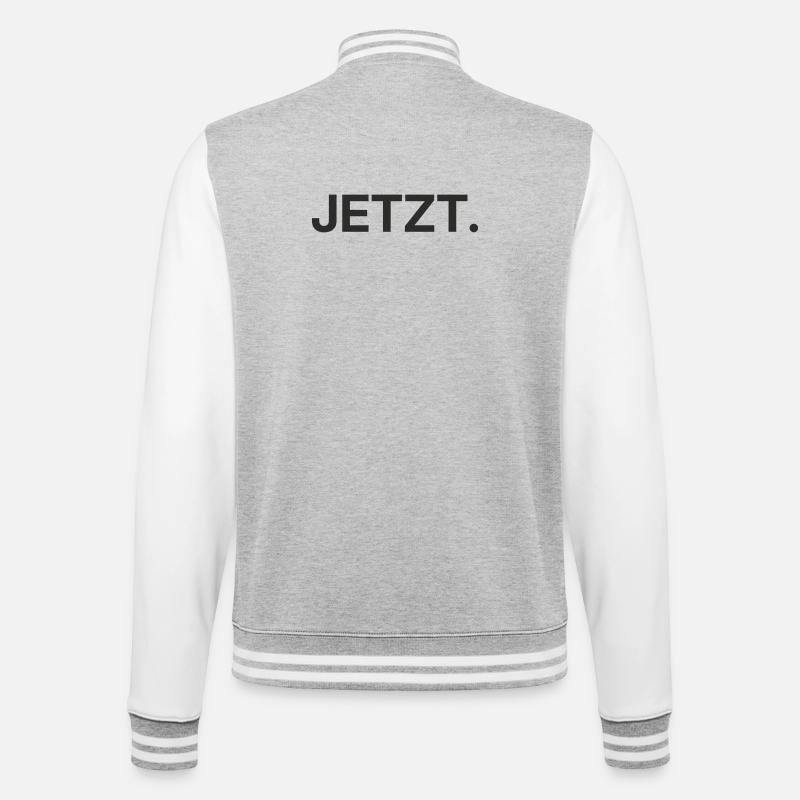 Jetzt – Minimalistisches Textdesign - College-Sweatjacke - Grau meliert/Weiß