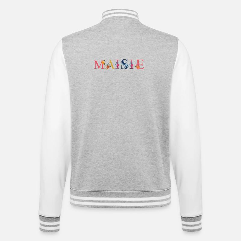 MAISIE Name mit Blumen geschmückt - College-Sweatjacke - Grau meliert/Weiß