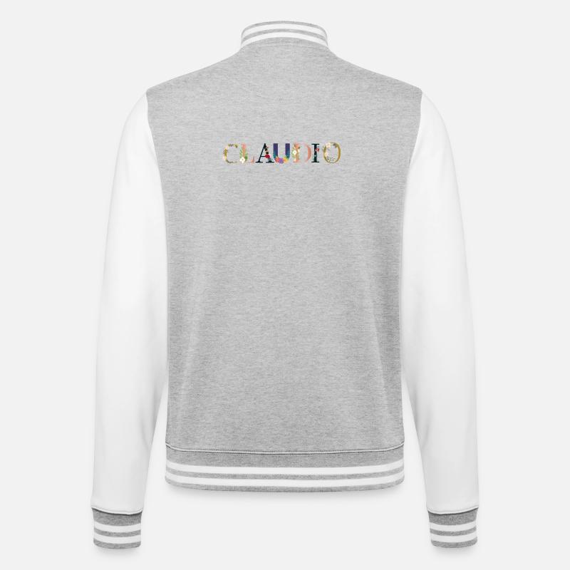 CLAUDIO Name mit Blumen geschmückt - College-Sweatjacke - Grau meliert/Weiß