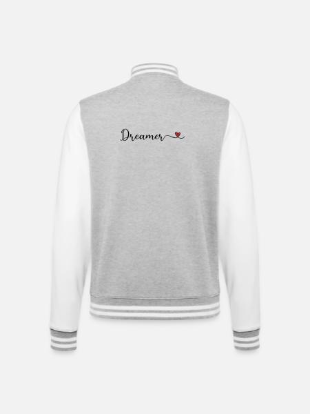Dreamer-Design mit Herz - College-Sweatjacke - Grau meliert/Weiß