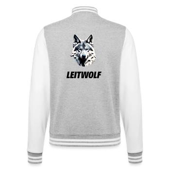 Wolfskopf mit Leitwolf Schriftzug - College-Sweatjacke - Grau meliert/Weiß - Hinten - Marisol (170cm)