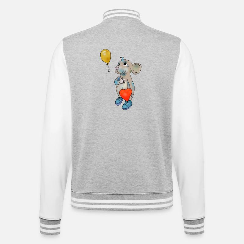 Maus und Luftbollon - College-Sweatjacke - Grau meliert/Weiß