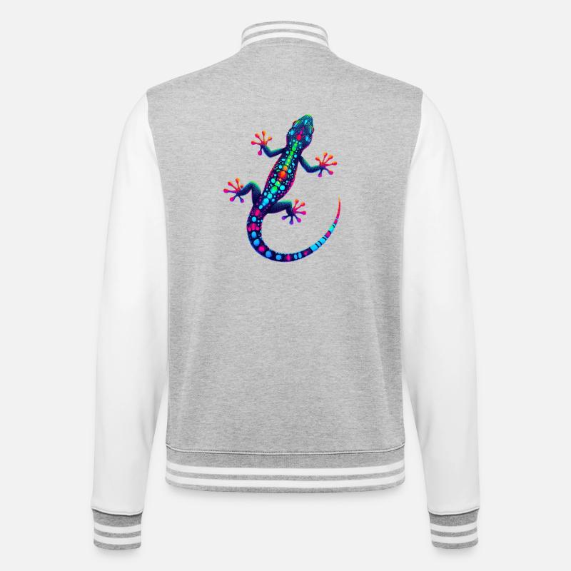 Gecko - College-Sweatjacke - Grau meliert/Weiß