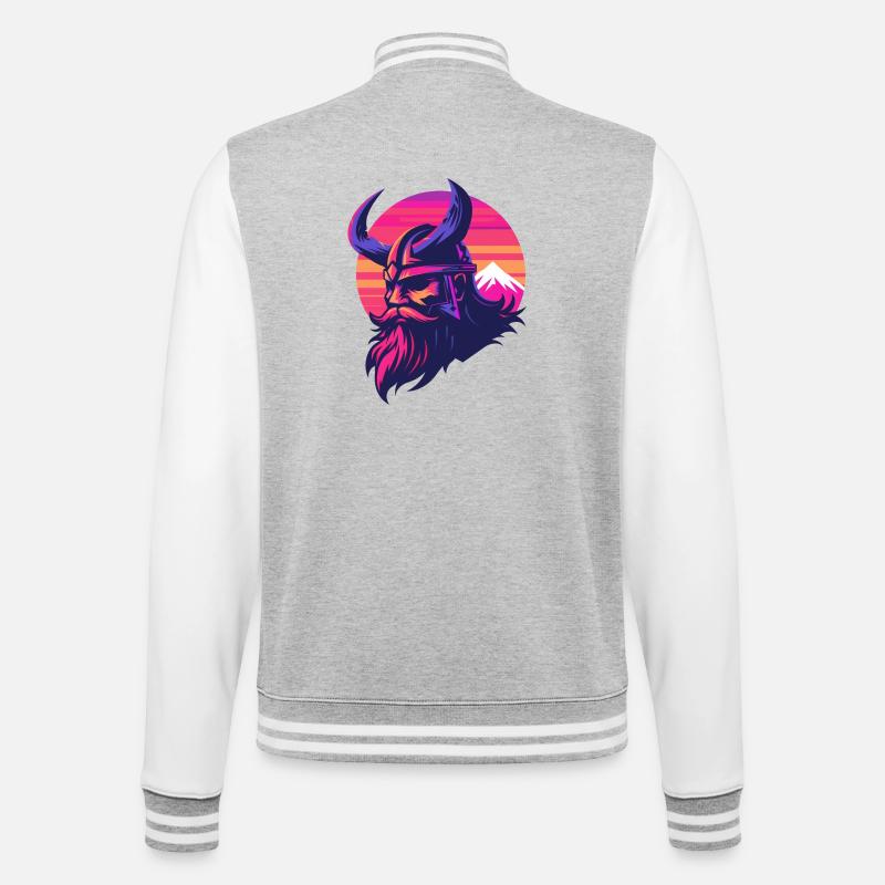 Wikinger Synthwave 3 - College-Sweatjacke - Grau meliert/Weiß