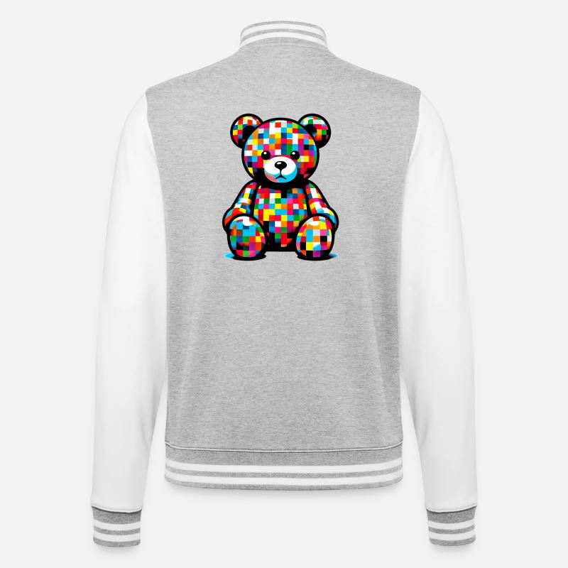 Teddybär - College-Sweatjacke - Grau meliert/Weiß