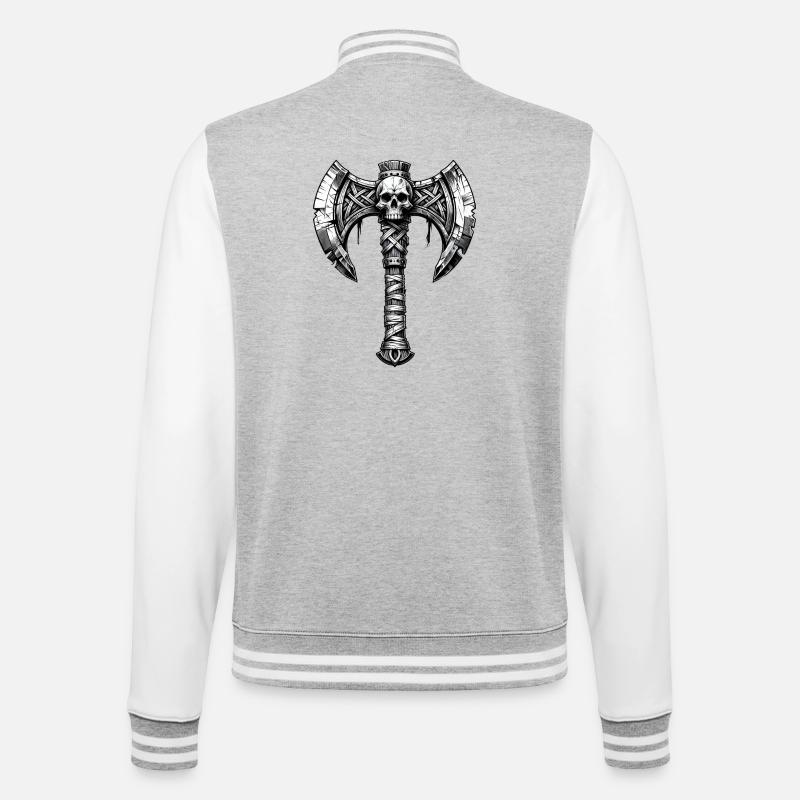 Axe throwing axe skull design - College Sweat Jacket - heather grey/white