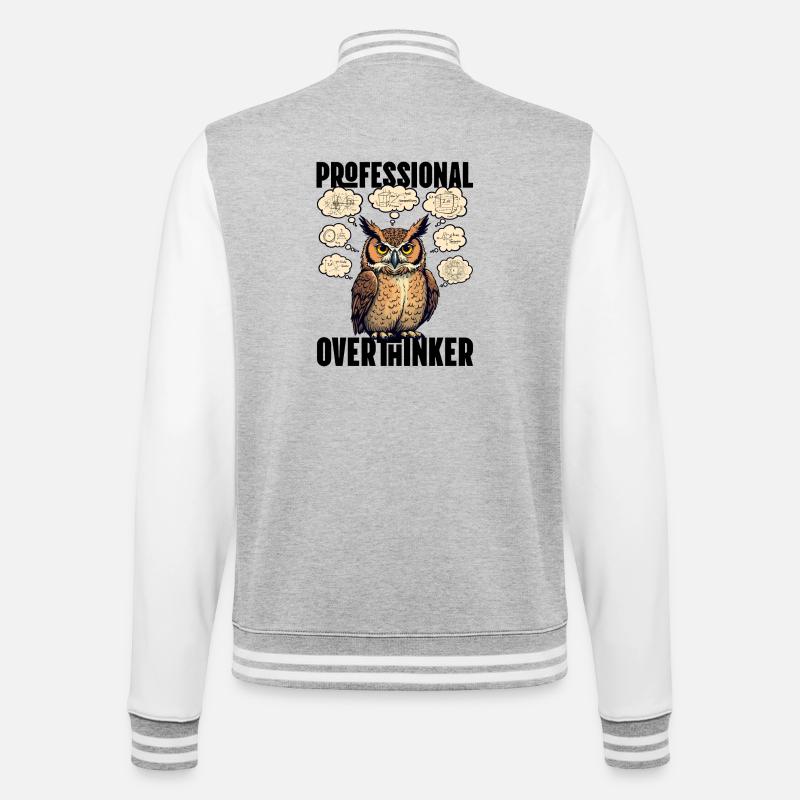 Professional Overthinker – Eule mit Gedankenblasen - College-Sweatjacke - Grau meliert/Weiß