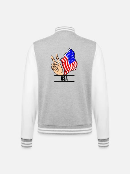 Flag USA peace sign text USA - College Sweat Jacket - heather grey/white