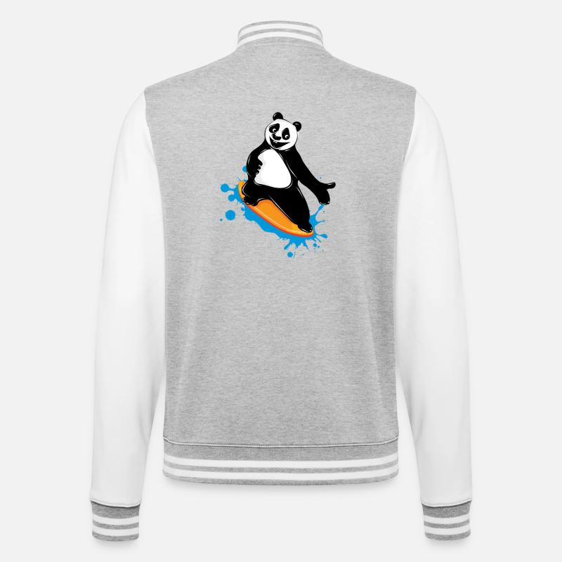 Surfender Panda Bär im Graffiti Stil - College-Sweatjacke - Grau meliert/Weiß