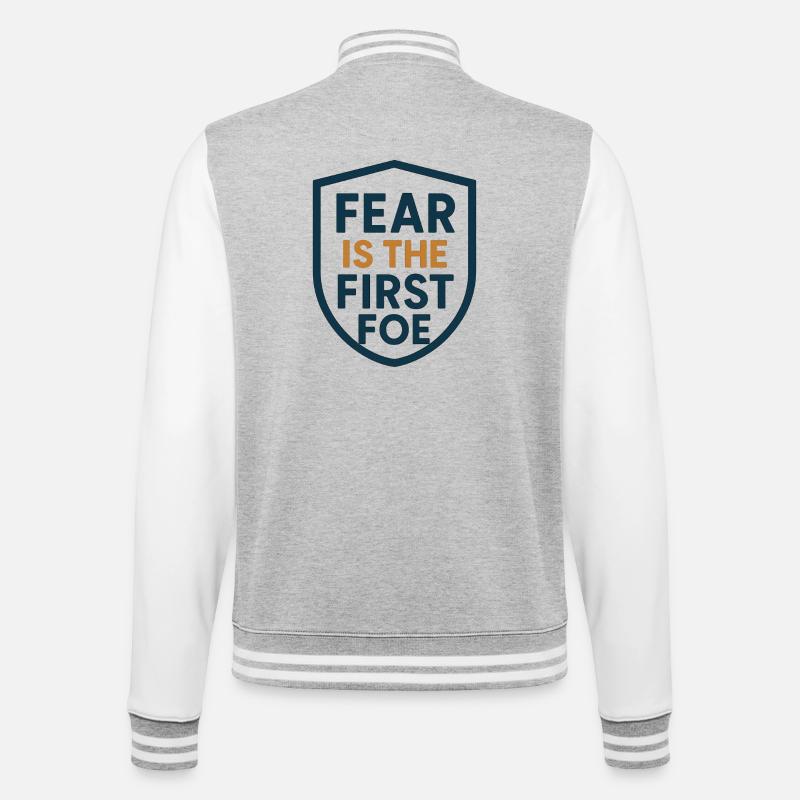 Furcht ist das erste Feindschild-Design - College-Sweatjacke - Grau meliert/Weiß