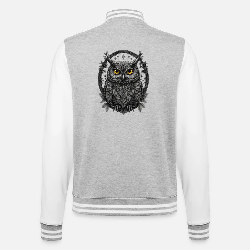 Silbergraue Eule im Sternenring - College-Sweatjacke - Grau meliert/Weiß