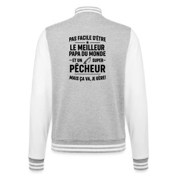 Pêche – Super Papa Pêcheur - Veste Teddy - gris chiné / blanc - Dos - Marisol (170cm)