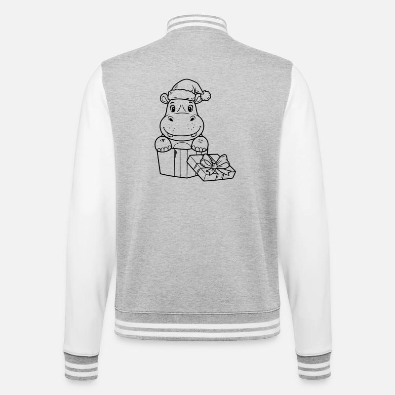Weihnachts-Nilpferd mit Geschenken - College-Sweatjacke - Grau meliert/Weiß