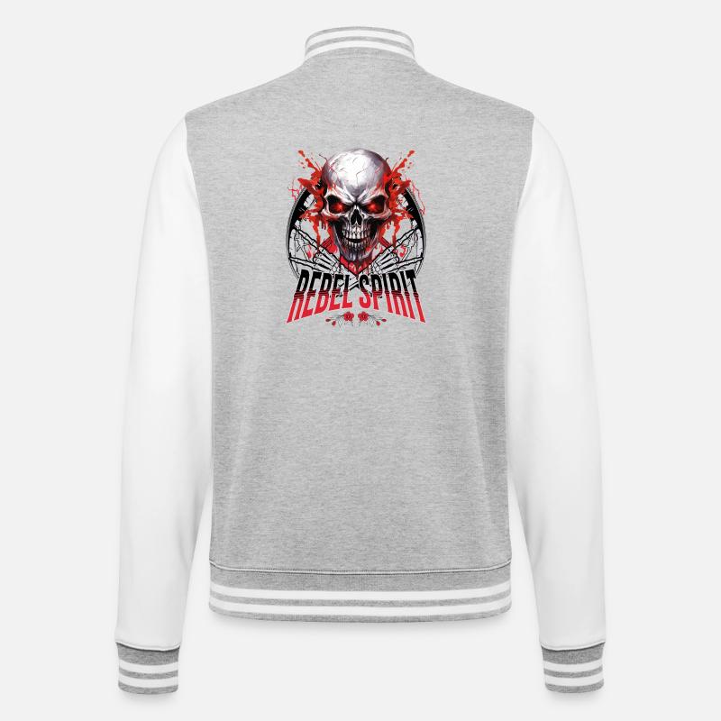 skull skeleton motorcycle biker gang - College Sweat Jacket - heather grey/white