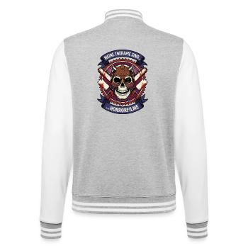 Meine Therapie: Horrorfilme - College-Sweatjacke - Grau meliert/Weiß - Hinten - Marisol (170cm)