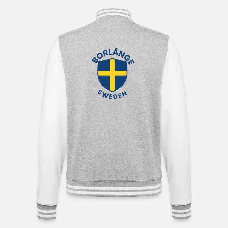 Borlänge-Schild: Schwedisches Flaggendesign - College-Sweatjacke - Grau meliert/Weiß