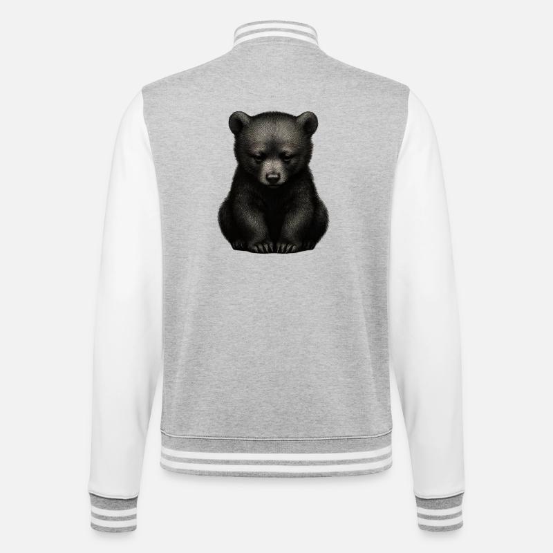 Dunkler Bärenjunge im Sitzen - College-Sweatjacke - Grau meliert/Weiß