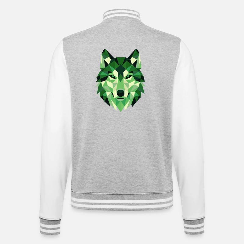 Wolfskopf Polygon Geometrie Portrait - College-Sweatjacke - Grau meliert/Weiß