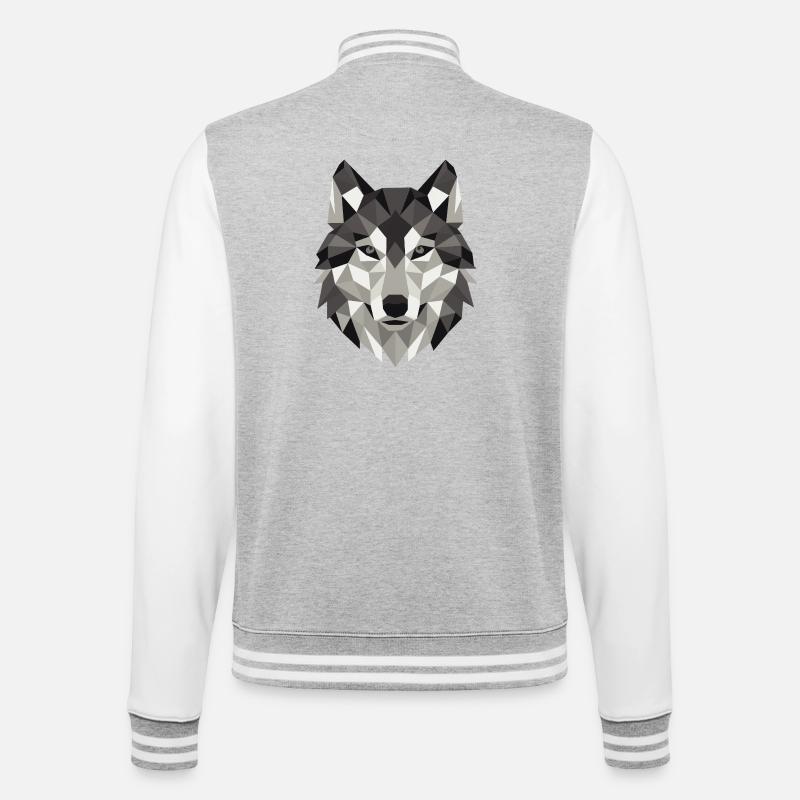 Géométrie Lowpoly de Wolf Head - Veste Teddy - gris chiné / blanc