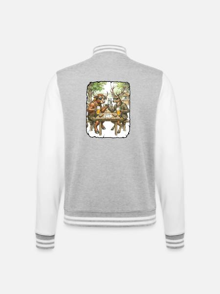 Stier Hirsch Biergarten - College-Sweatjacke - Grau meliert/Weiß